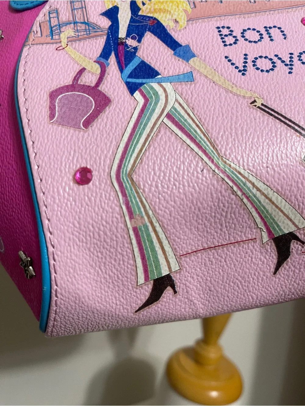 Barbie VTG Bon Voyage Pink & Blue Dome Satchel Bag